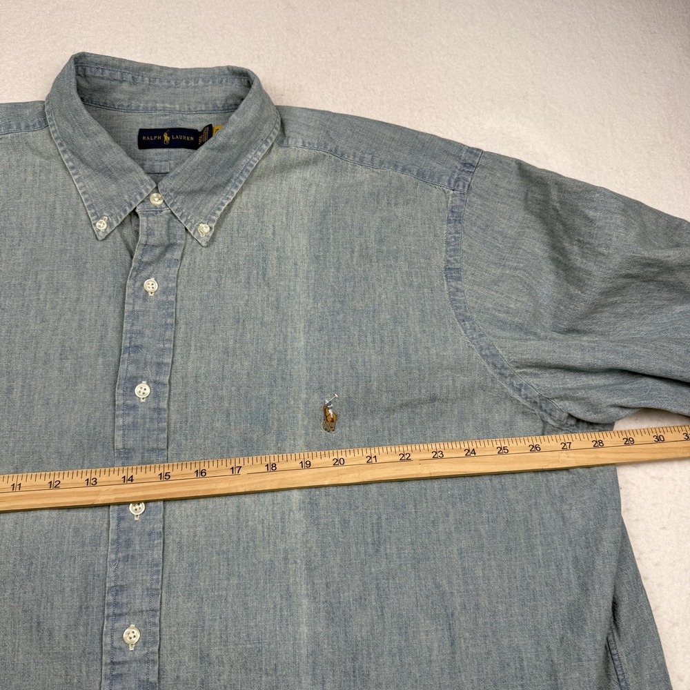 Ralph Lauren Shirt Mens Big 2X 2XB Blue Chambray Long Sleeve Button Up Classic - Picture 4 of 7